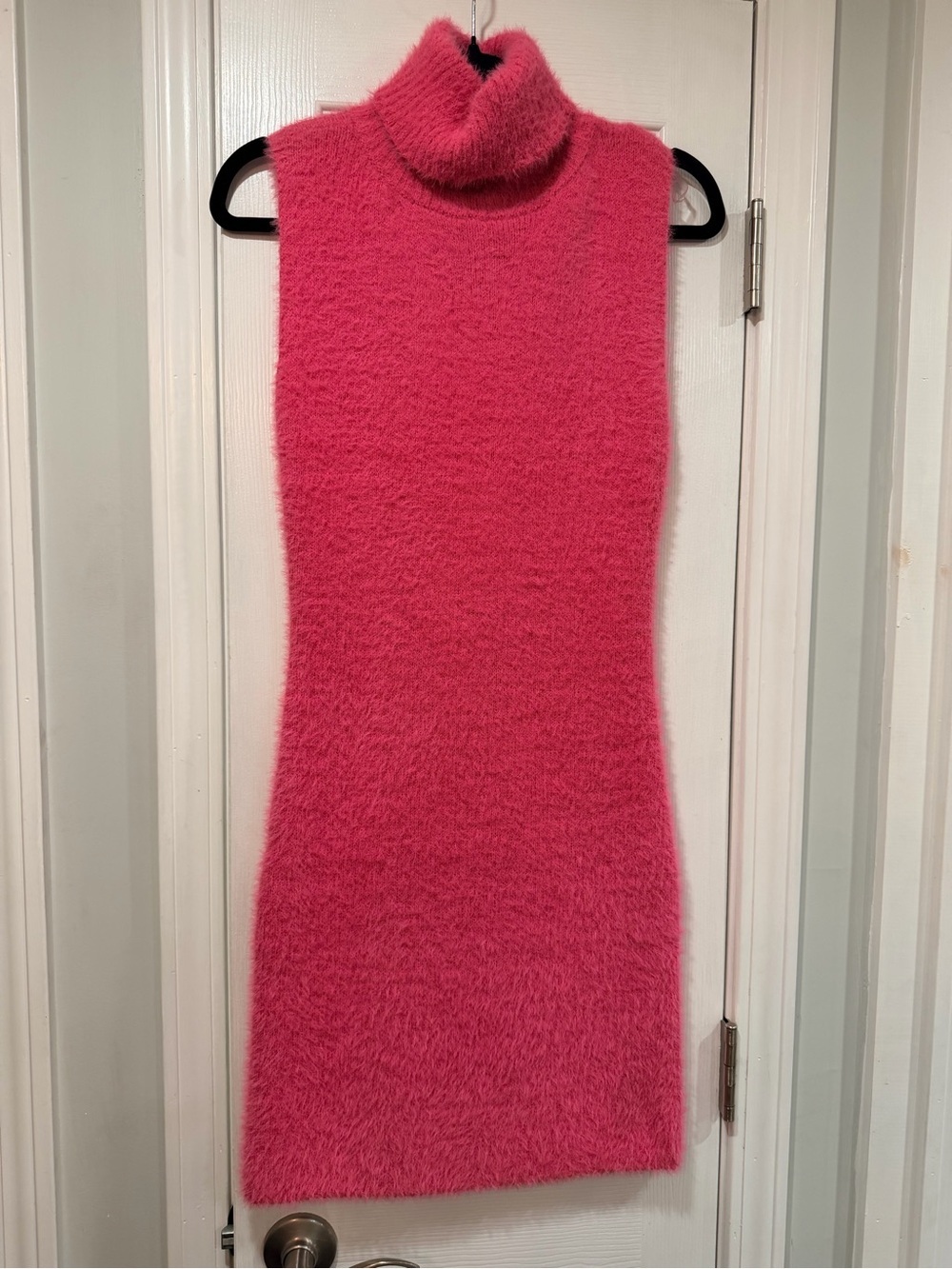 NWT FCT With Love Size L Hot Pink Fuzzy Sleeveless Turtleneck Sweater Dress
